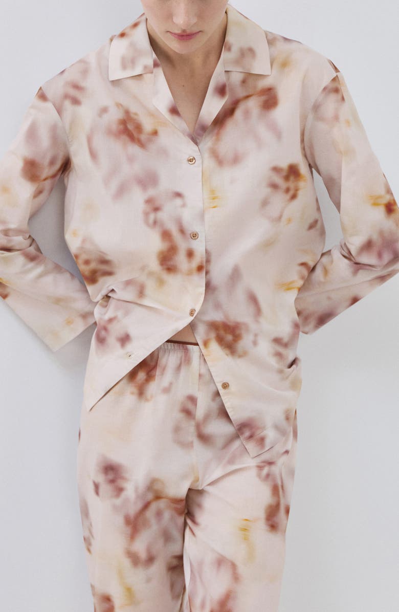 MANGO Floral Print Cotton Pajama Top, Main, color, Brown