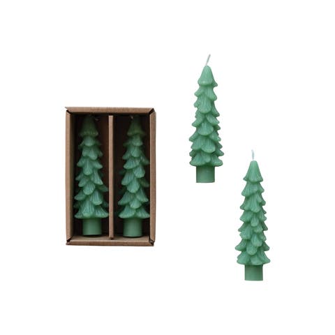Unscented Textured Tree Shaped Taper Candles in Box, Set of 2
