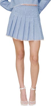 Avec Les Filles Lace Trim Pleated Miniskirt