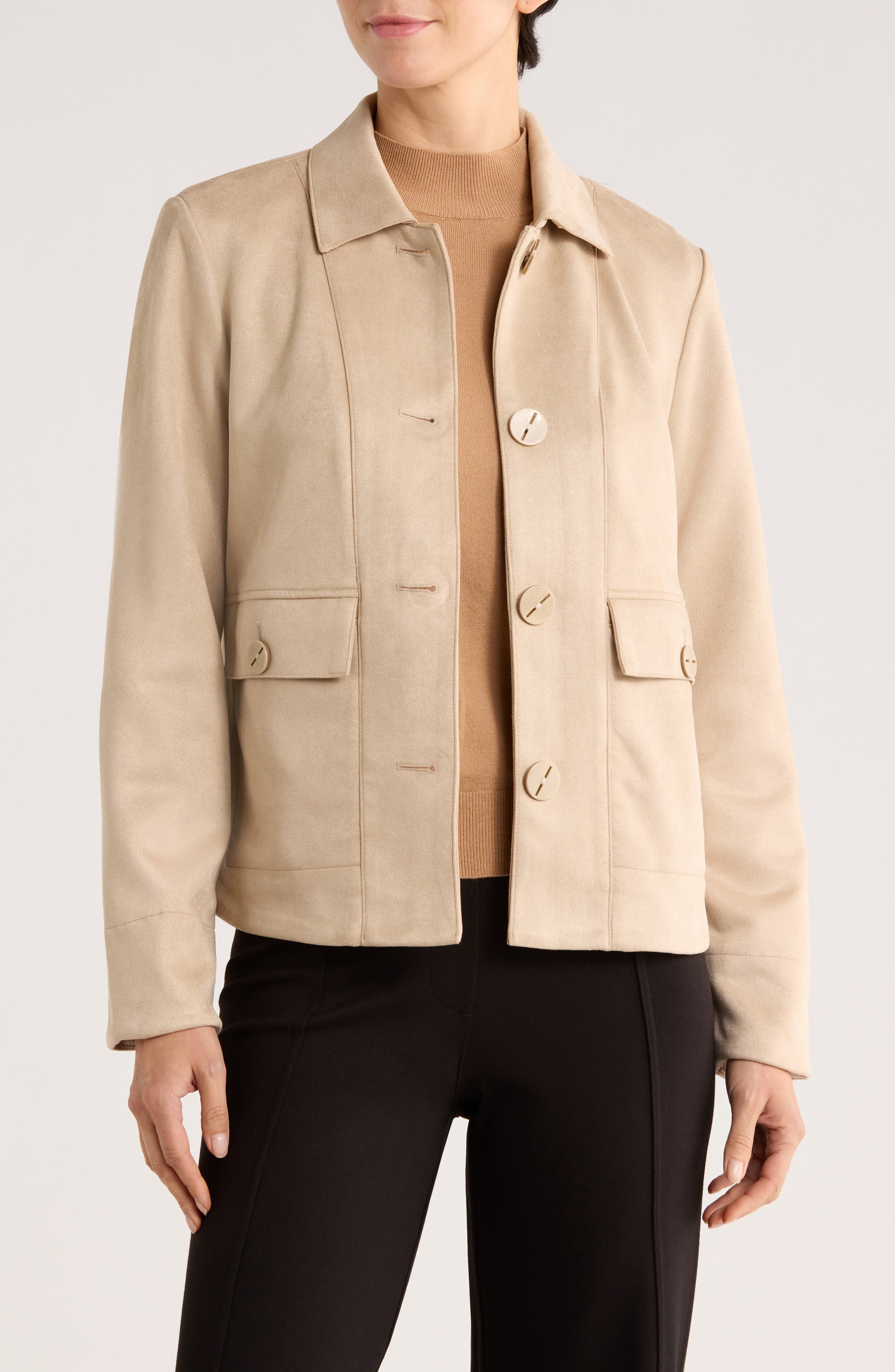 T Tahari Faux Suede Cropped Jacket