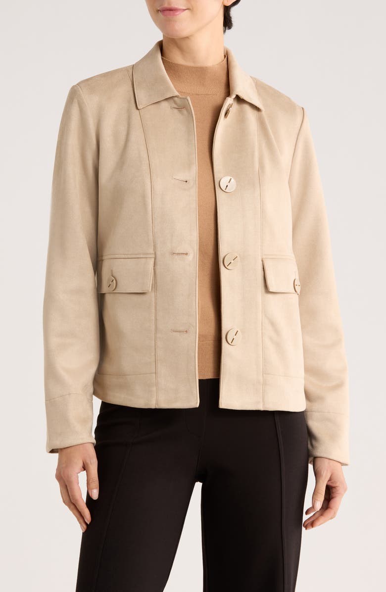 T Tahari Faux Suede Cropped Jacket, Main, color, Beige