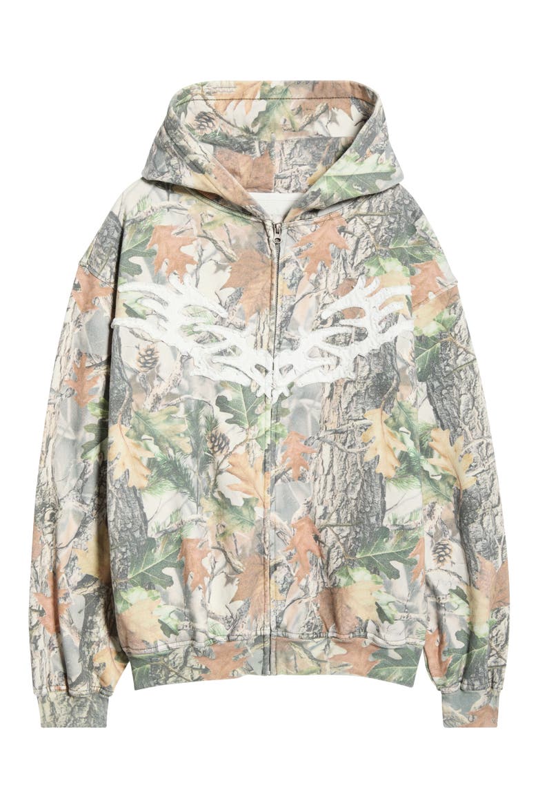 Chaos Appliqué Camouflage Zip Hoodie, Alternate, color, GREEN