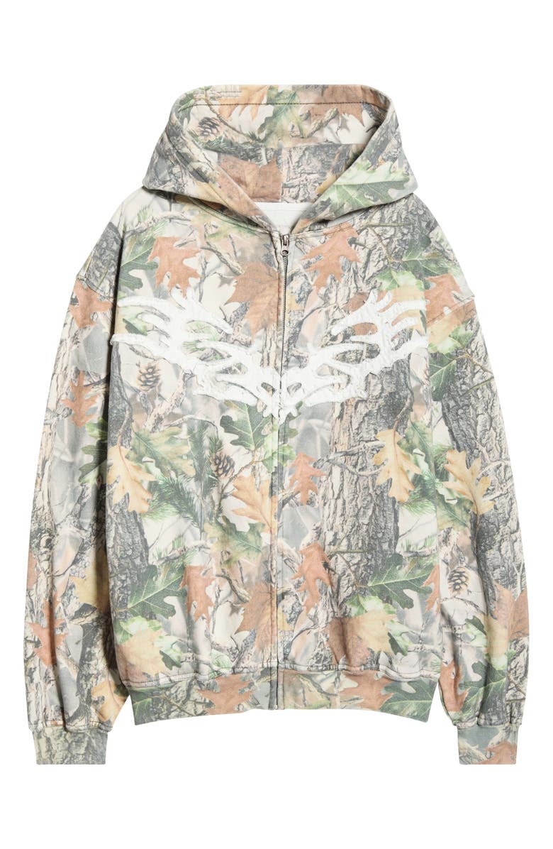 PacSun Chaos Appliqué Camouflage Zip Hoodie, Alternate, color, Green