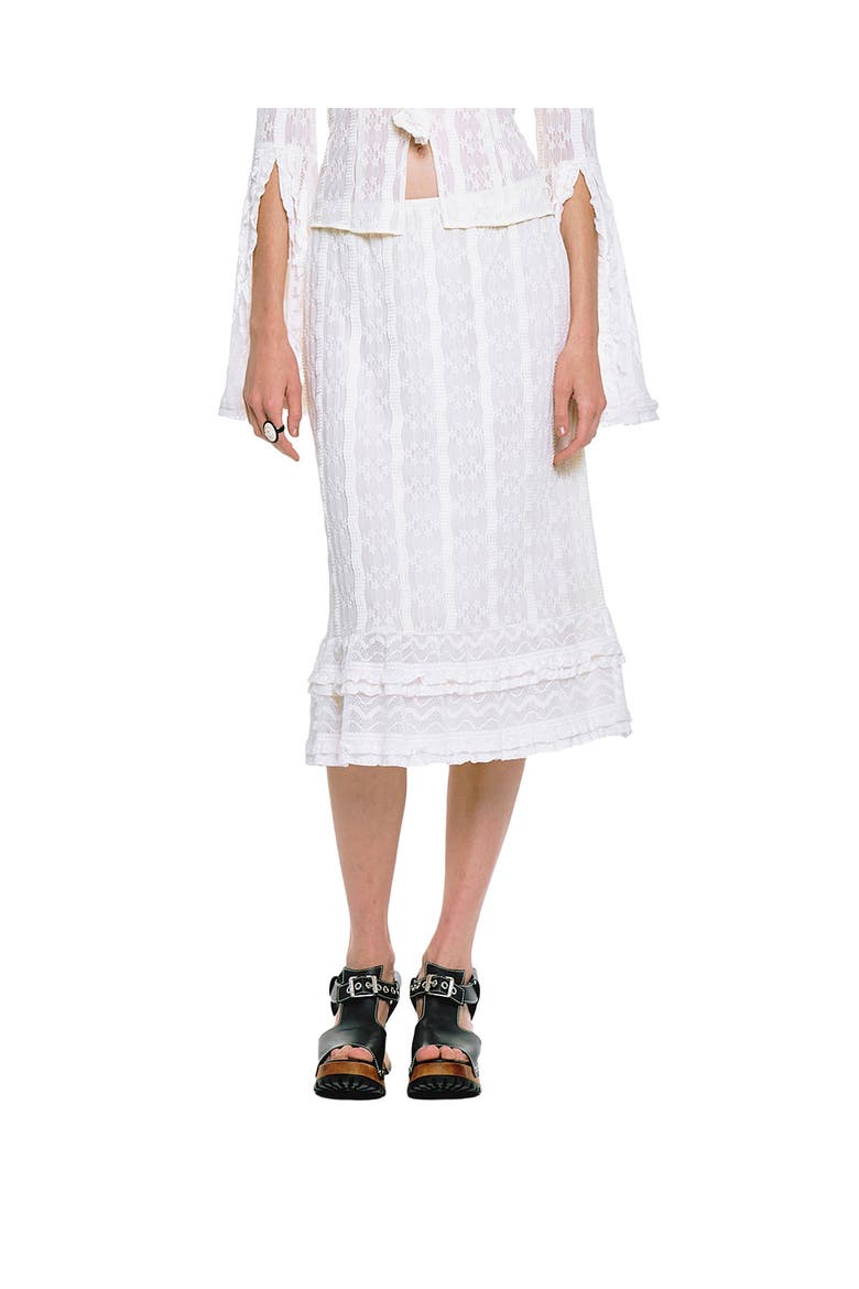 Floral Ruffle Stretch Lace Skirt, Main, color, Cream