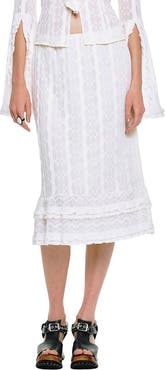 Anna Sui Floral Ruffle Stretch Lace Skirt