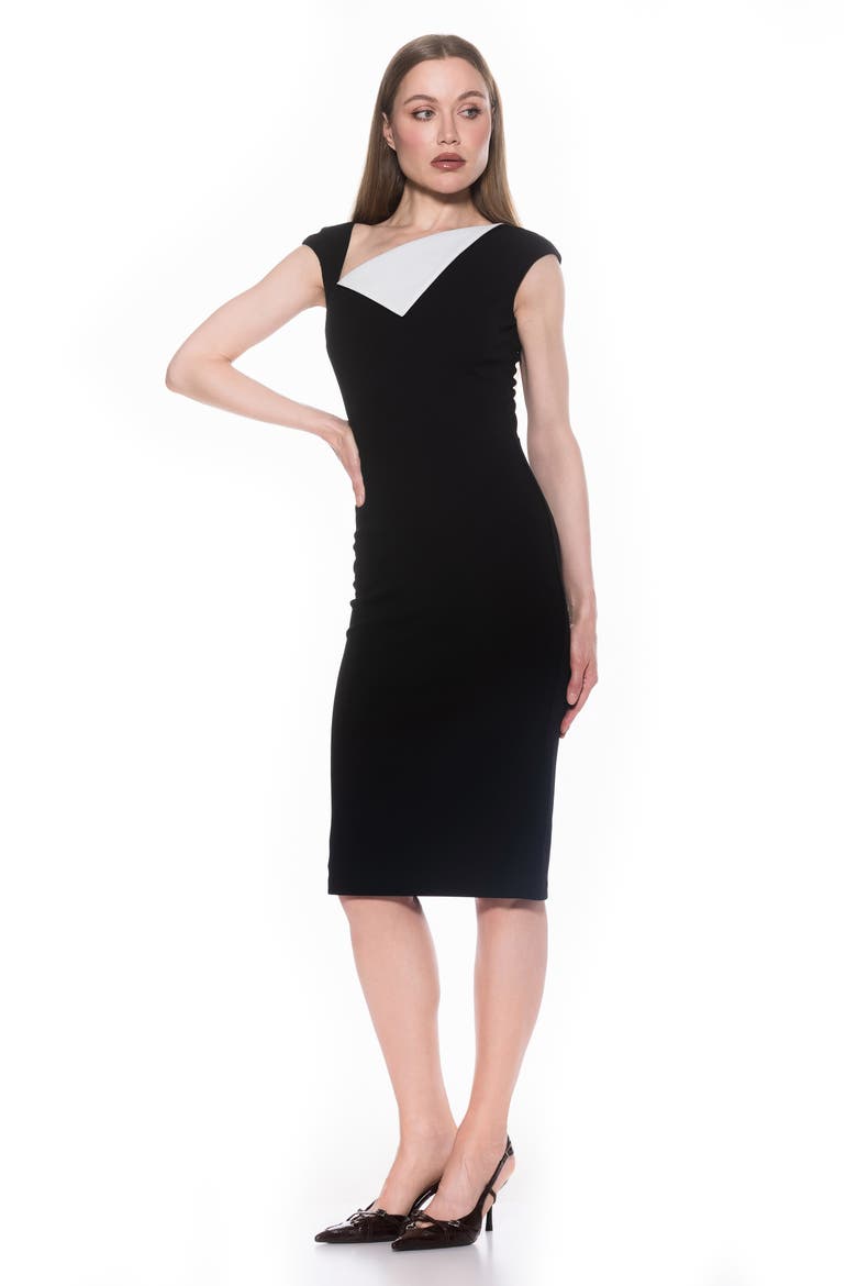 Destiny Cap Sleeve Midi Sheath Dress, Alternate, color, BLACK WHITE