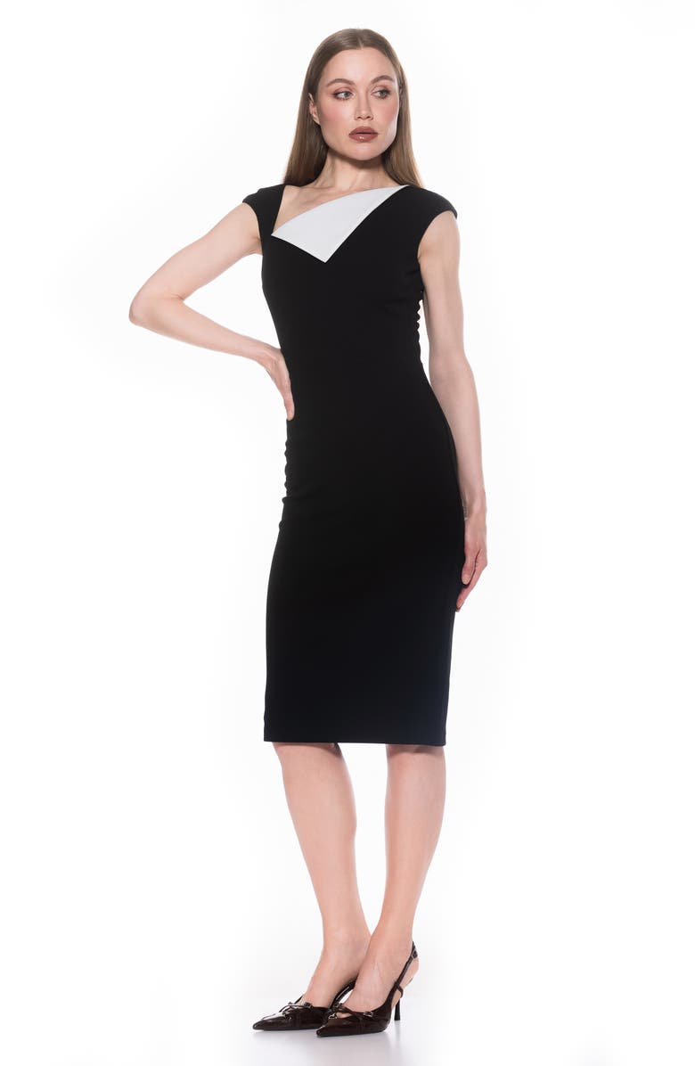 Alexia Admor Destiny Cap Sleeve Midi Sheath Dress, Alternate, color, Black White