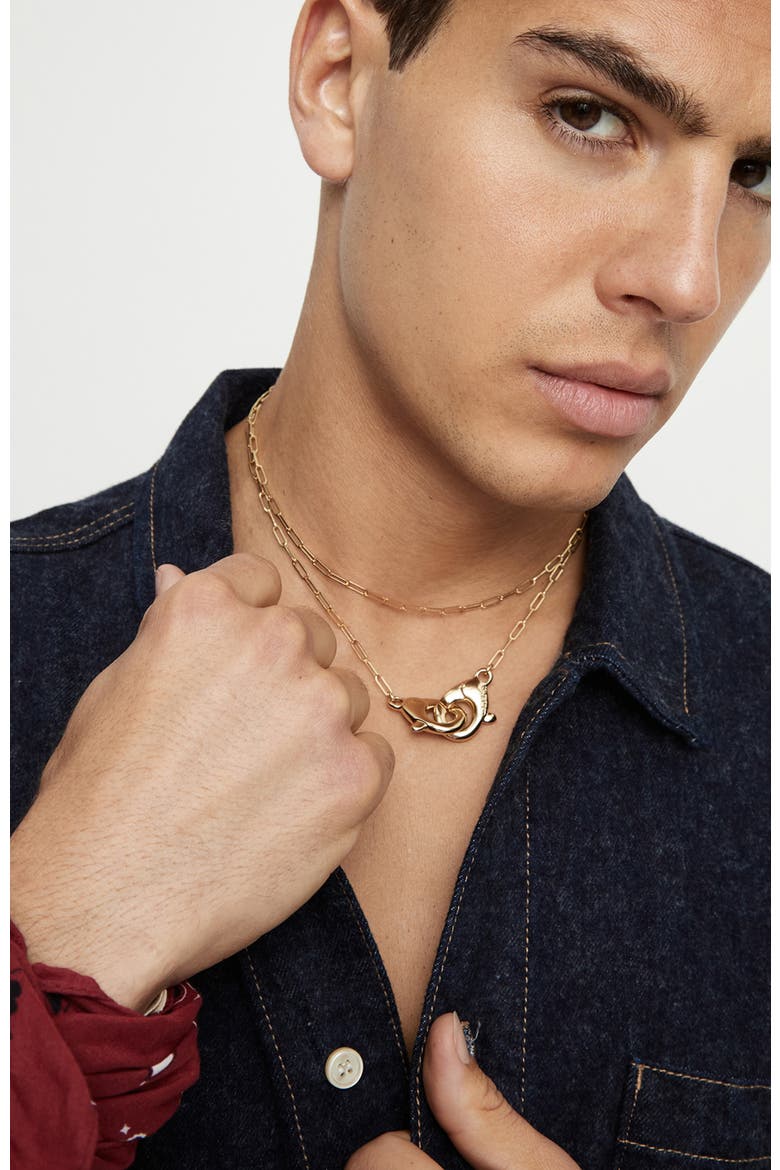 Long 18k gold-plated necklace with interlocking carabiner detail, Alternate, color, Gold