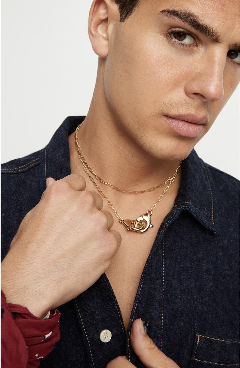 UNODE50 Long 18k gold-plated necklace with interlocking carabiner detail, Alternate, color, Gold