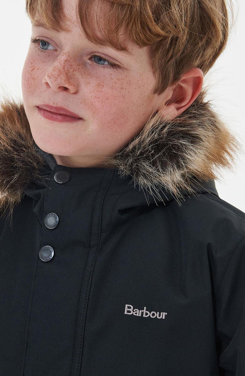 Barbour Kids' Ripley Faux Fur Trim Water Repellent Parka, Alternate, color, Black