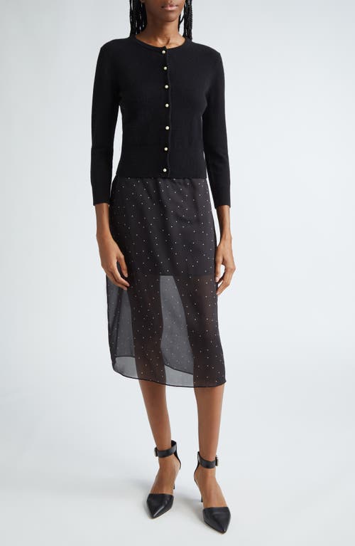 Vince Polka Dot Sheer Stretch Silk Midi Skirt In Black/grey