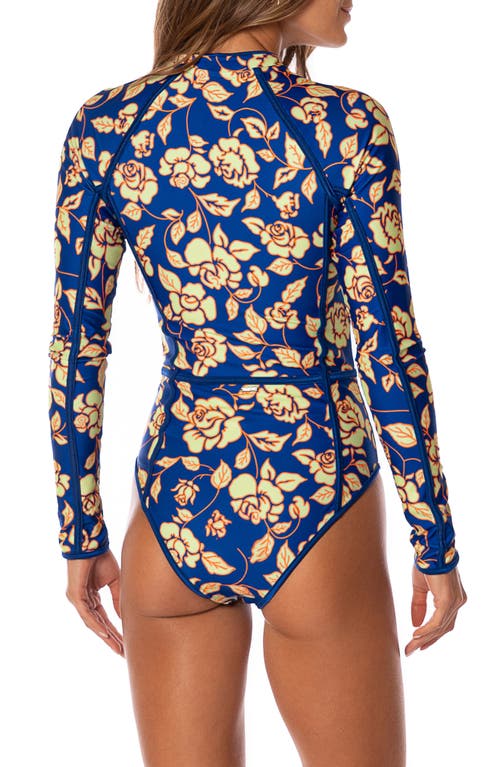 Maaji Cobalt Florea Cardi Long Sleeve Reversible One-piece Swimsuit In Blue