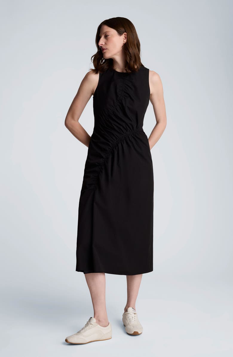 Kenneth Cole Asymmetric Ruched Cotton Blend Midi Dress, Alternate, color,