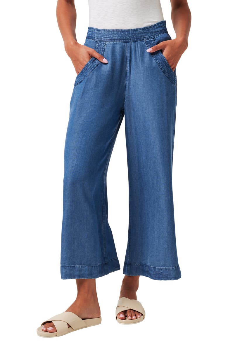 TravisMathew Old Havana Crop Wide Leg Chambray Pants, Main, color, 