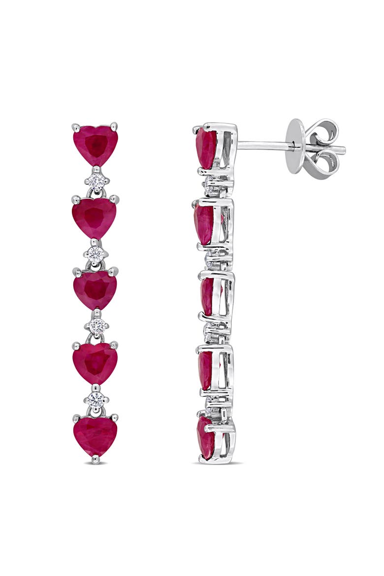 Ruby & Diamond Heart Drop Earrings 14K, Main, color, Ruby