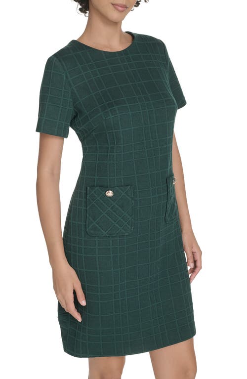 Tommy Hilfiger Windowpane Short Sleeve Shift Dress In Green