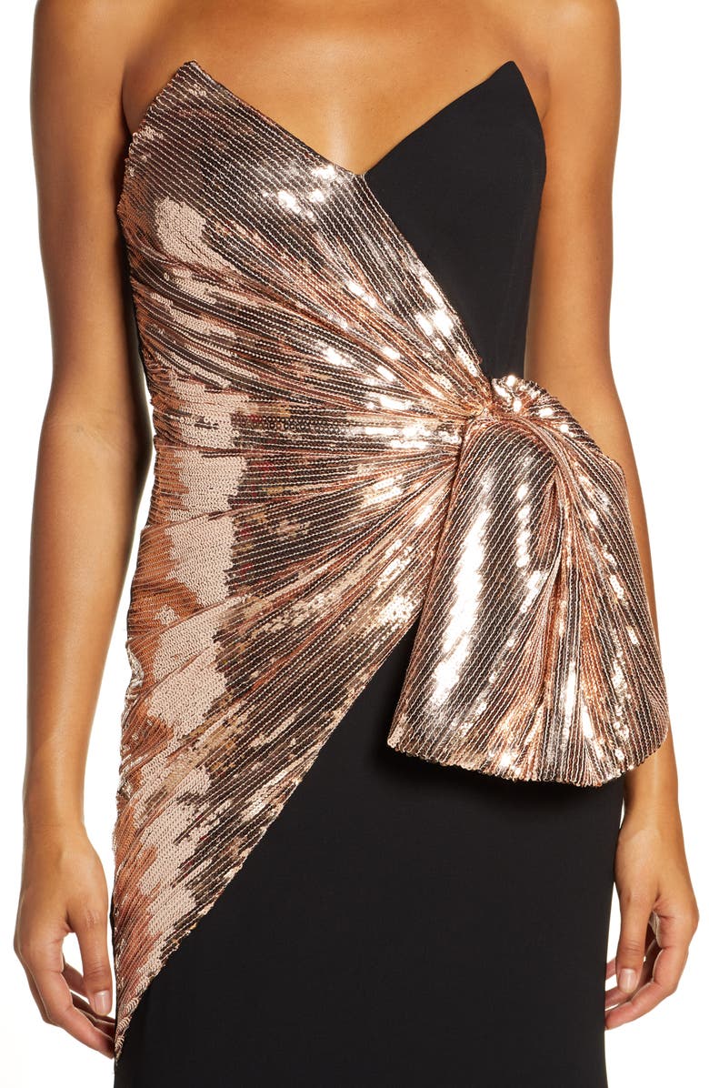 Jill Jill Stuart Strapless Sequin & Crepe Bow Front Gown, Alternate, color, 