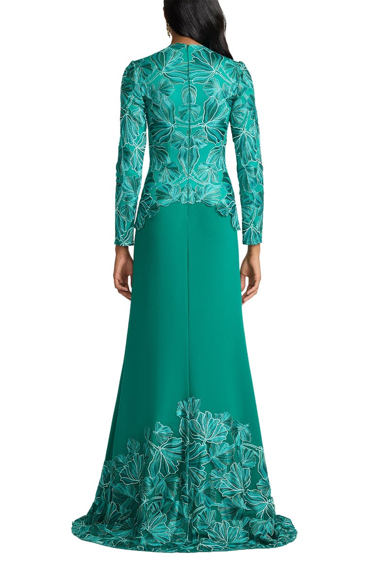 Embroidered Detail Long Sleeve Gown, Alternate, color, EMERALD