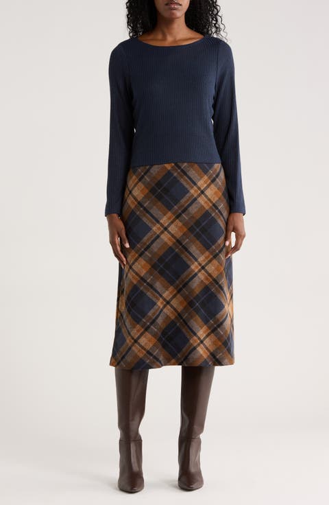 Long Sleeve Twofer Midi Dress
