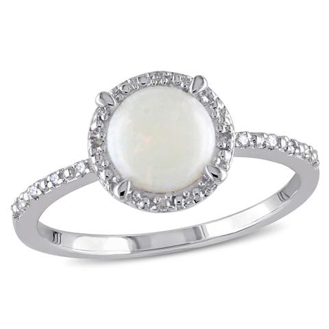 Opal & Diamond Accent Halo Ring