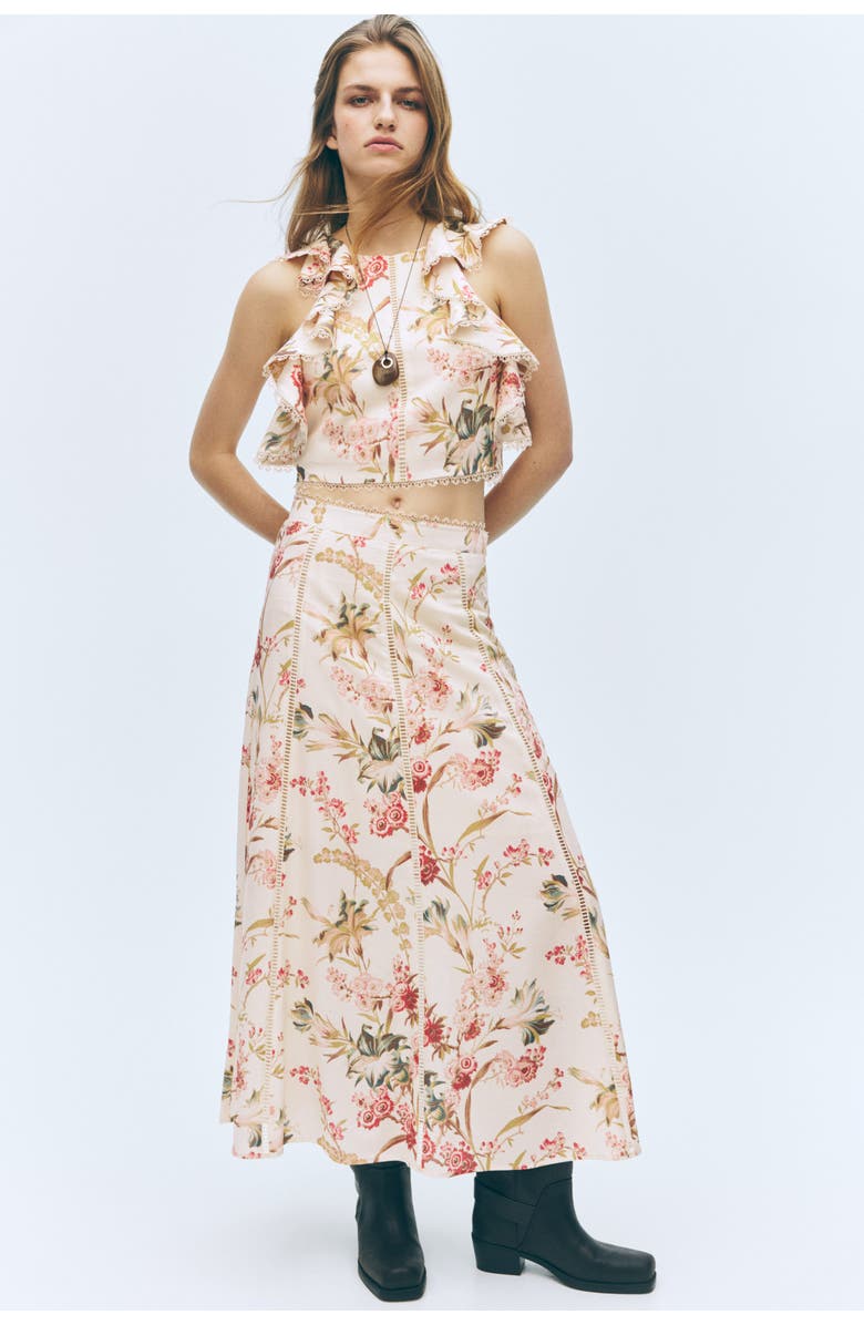 H&M Sleeveless Linen-blend Top, Alternate, color, Light Beige/Floral