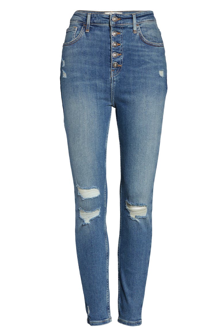 Sabrina Ripped High Waist Crop Super Skinny Jeans, Alternate, color, MID INDIGO