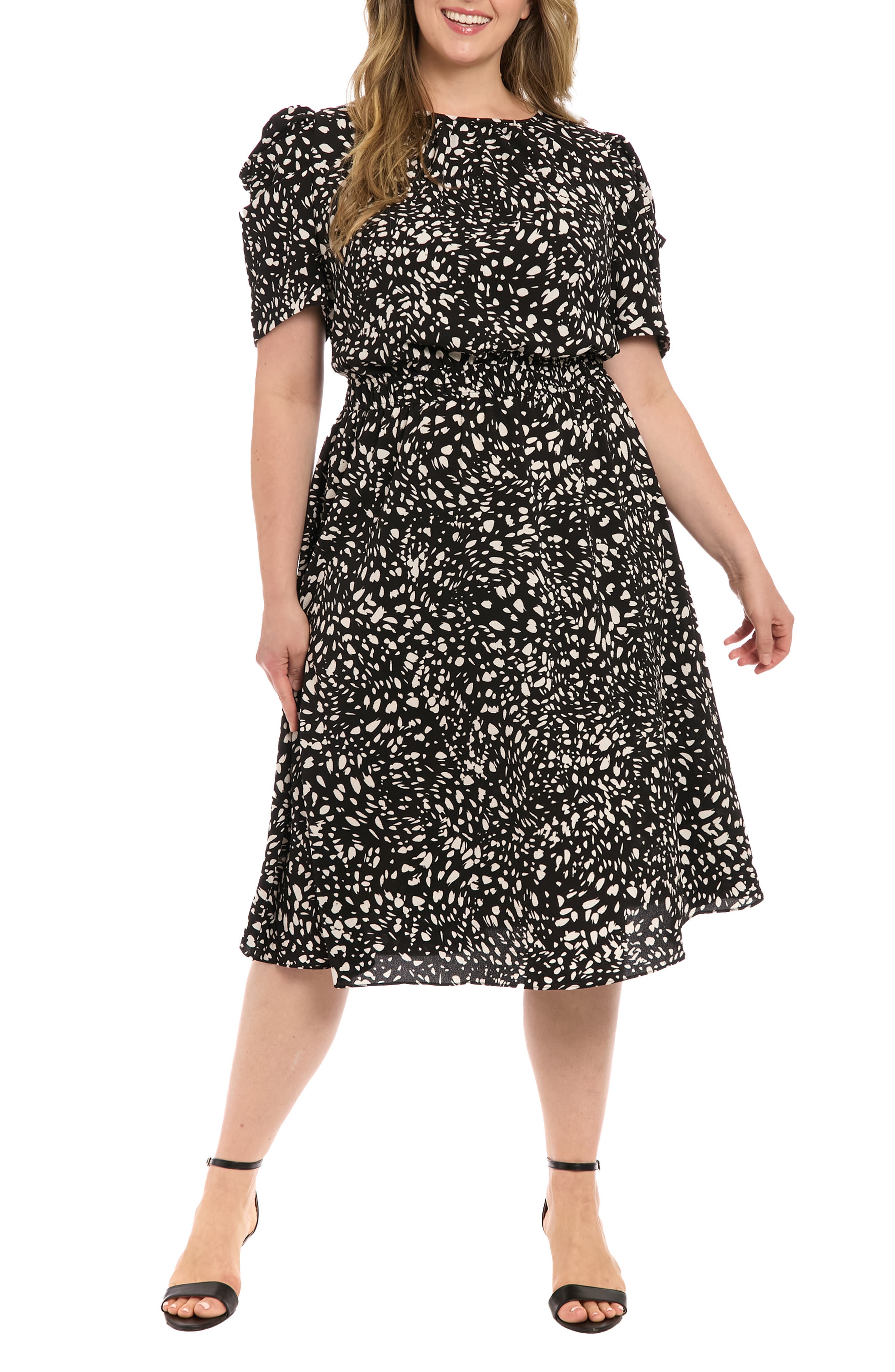 London Times Elbow Length Sleeve Midi Dress