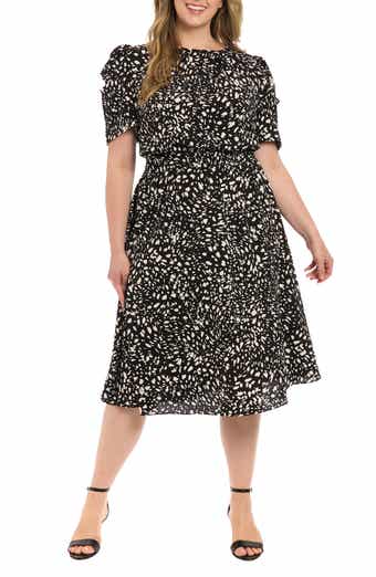 London Times Elbow Length Sleeve Midi Dress