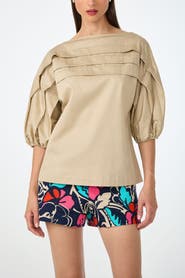 Trina Turk Grady Puff Sleeve Pleated Top