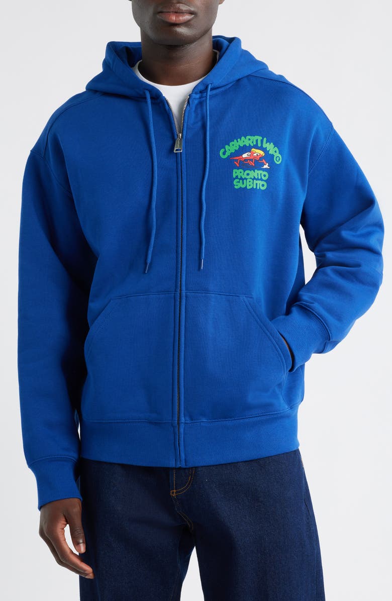 Carhartt Work In Progress Pronto Subito Graphic Zip Hoodie, Alternate, color, Wolfsbane