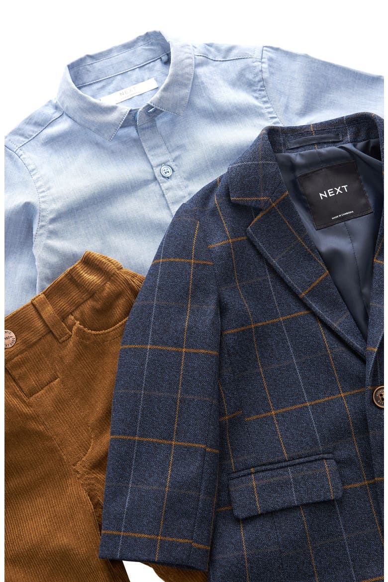 Kids' Check Blazer, Woven Shirt, Bow Tie & Pants Set, Alternate, color, NAVY