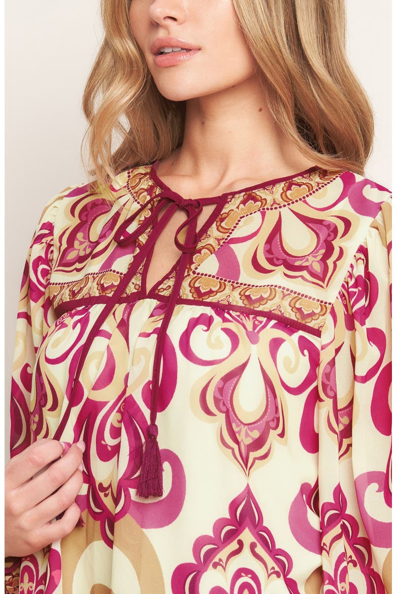 Tie Keyhole Long Sleeve Top, Alternate, color, IVORY PINK