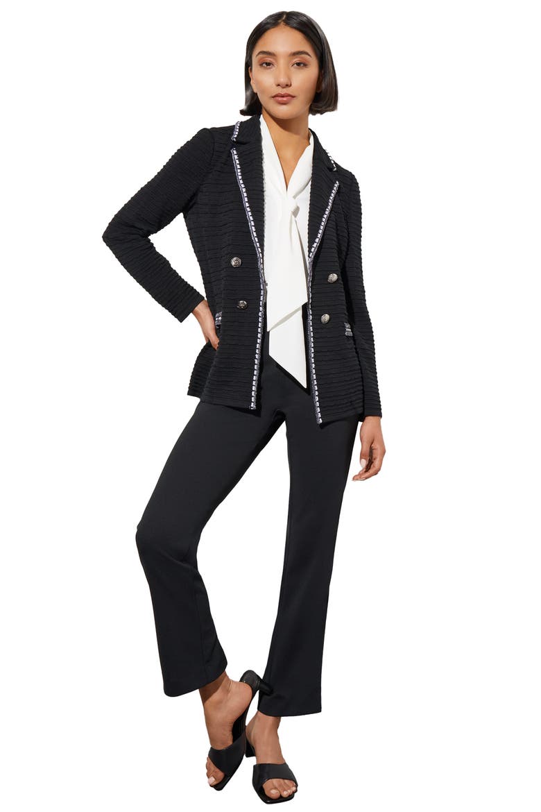 Contrast Trim Textured Knit Blazer, Alternate, color, BLACK/ WHITE
