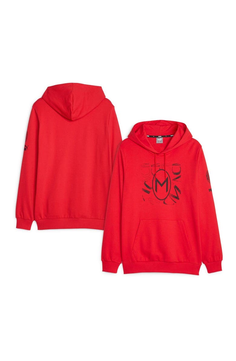 PUMA Men's Puma  Red AC Milan FtblCore Graphic Pullover Hoodie, Main, color, 
