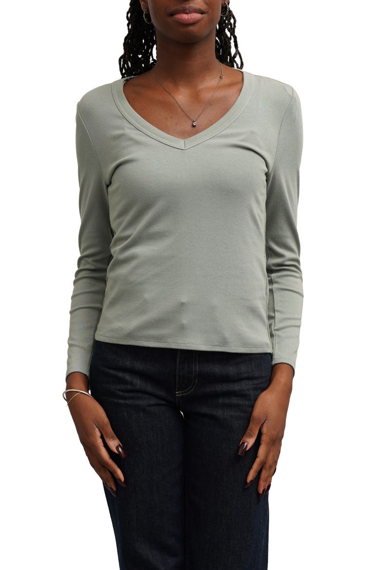V-Neck Rib Top, Main, color, LILYPAD