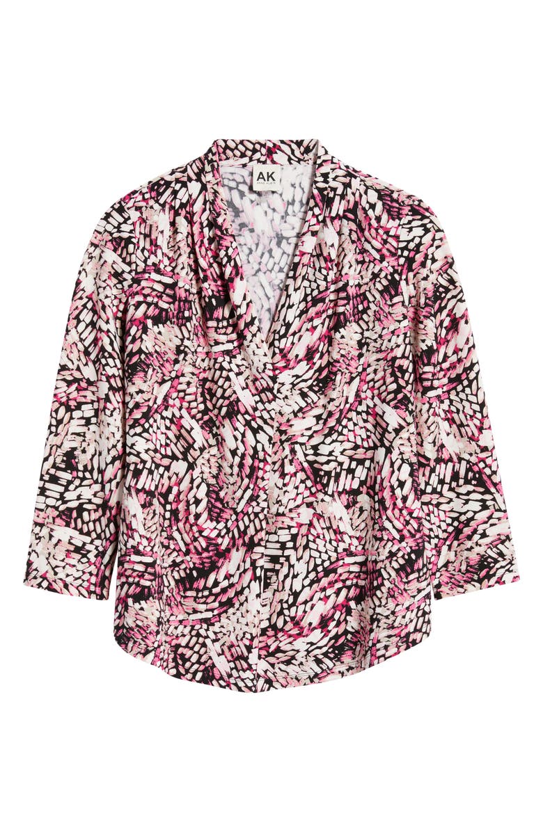 AK ANNE KLEIN Print Pleat Three-Quarter Sleeve Top, Alternate, color, Pink Berry Multi