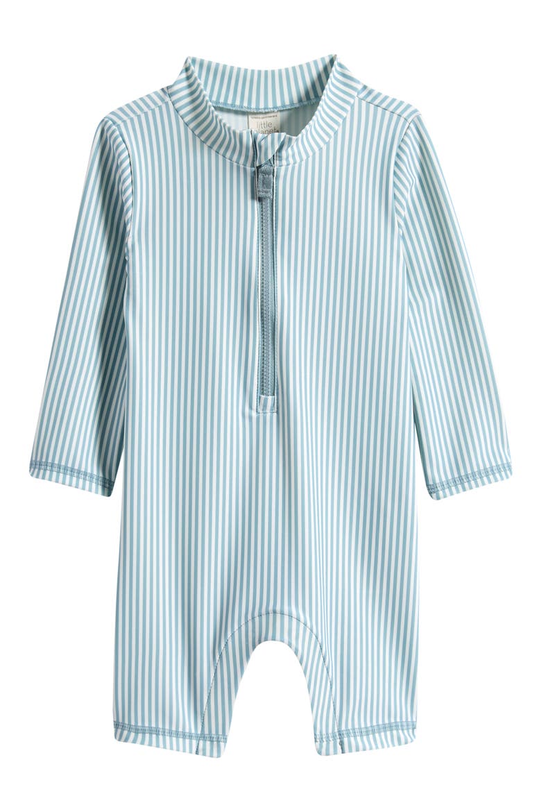 One-Piece Rashguard Swimsuit, Main, color, BLUE STRIPED