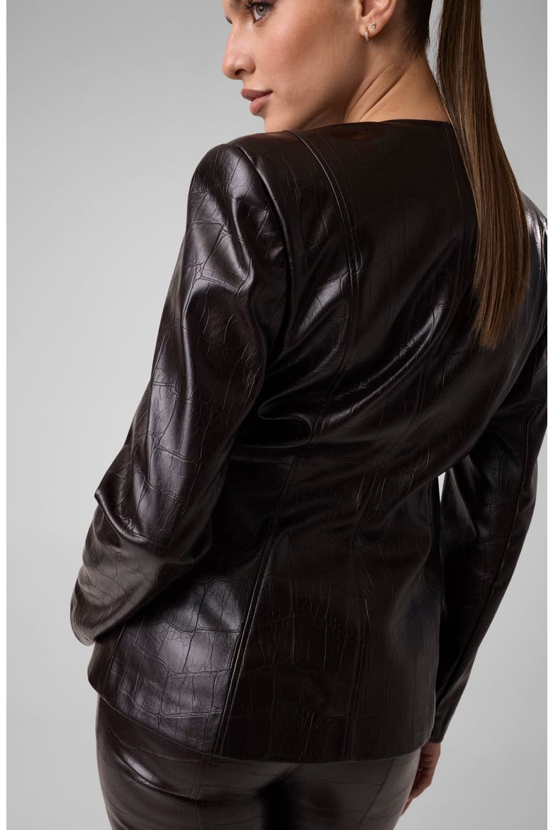 Alessandria Croc Embossed Faux Leather Blazer, Alternate, color, DARK