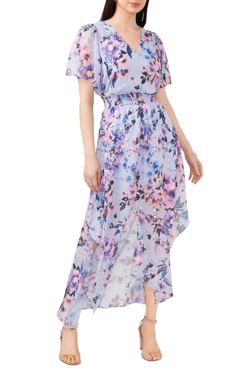 Chaus Floral Smocked Waist Fil Coupé Chiffon Maxi Dress, Main, color, 