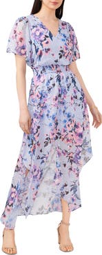 Chaus Floral Smocked Waist Fil Coupé Chiffon Maxi Dress