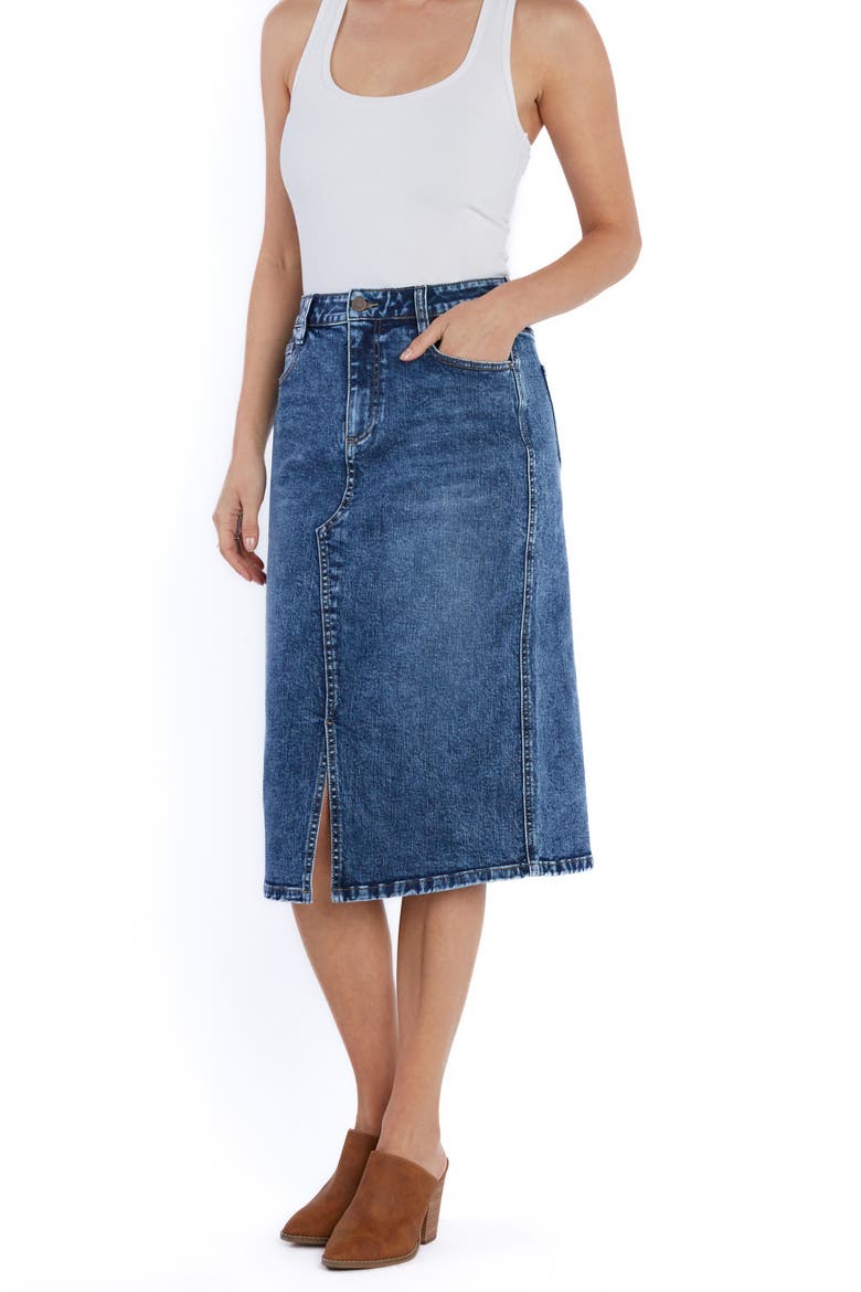 Silver Denim Midi Skirt, Alternate, color, SILVER BLUE