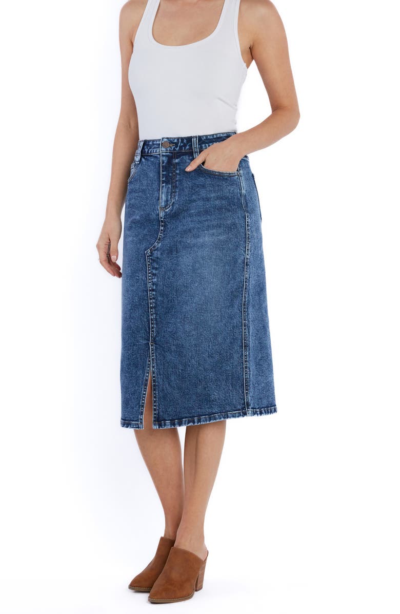 Wash Lab Denim Silver Denim Midi Skirt, Alternate, color, Silver Blue