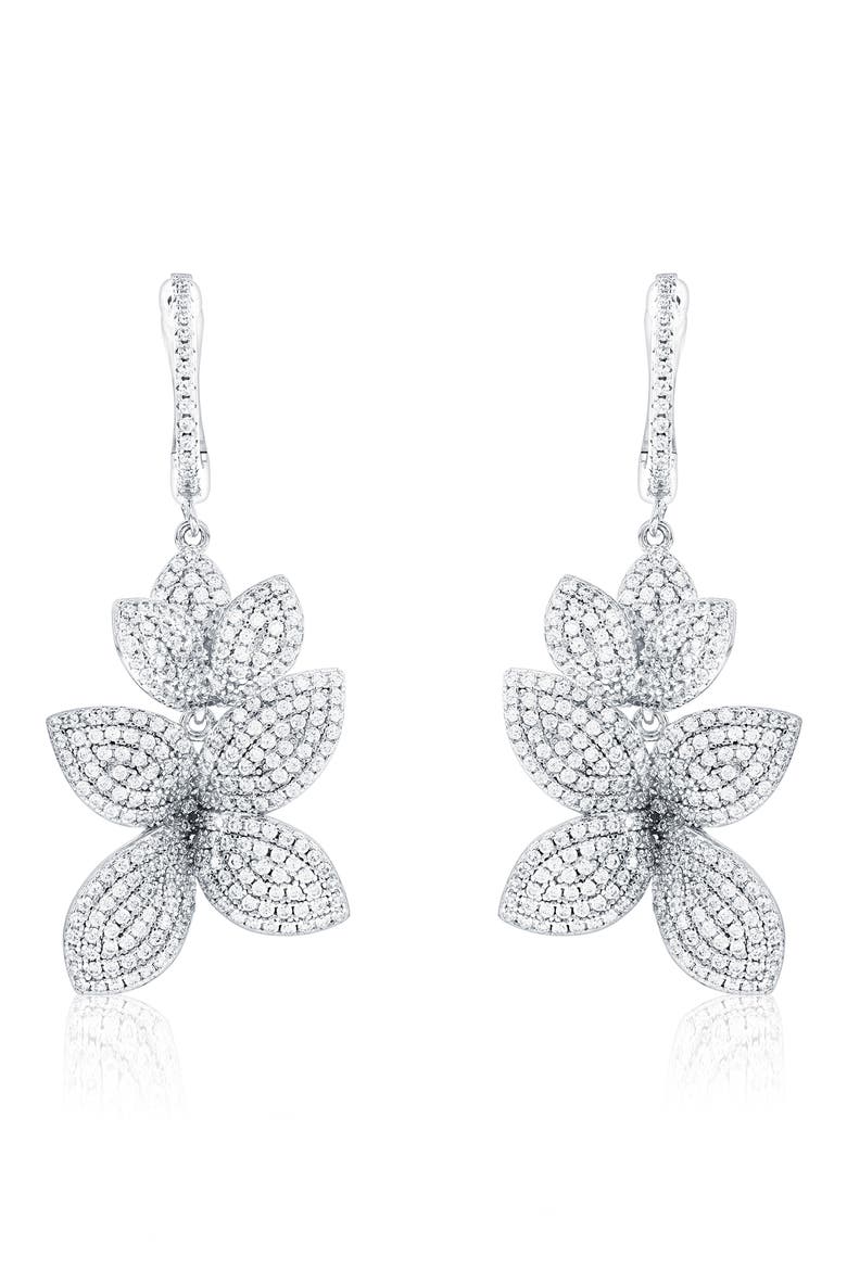 Cubic Zirconia Flower Drop Earrings, Main, color, WHITE/ SILVER