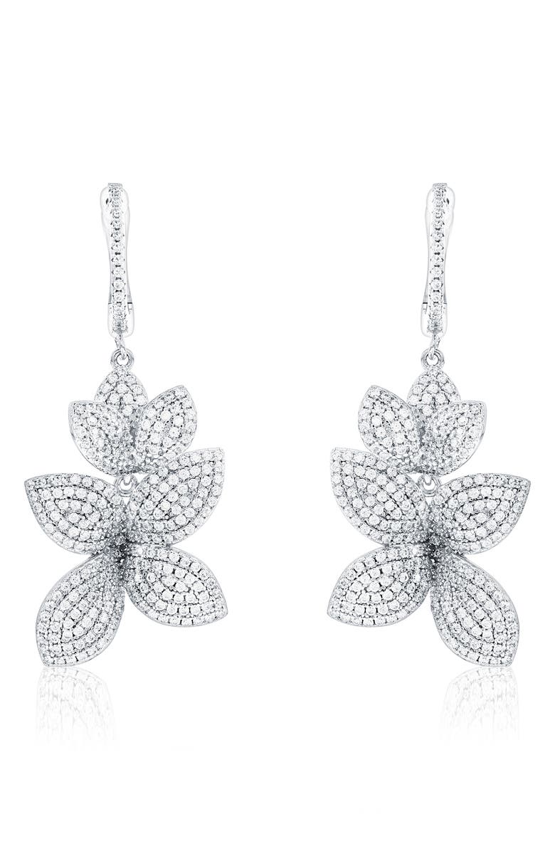 SUZY LEVIAN Cubic Zirconia Flower Drop Earrings, Main, color, White/ Silver