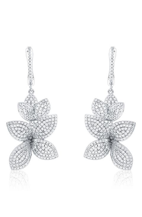 Cubic Zirconia Flower Drop Earrings