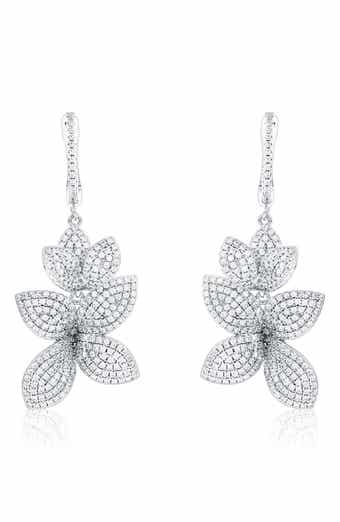 Cubic Zirconia Flower Drop Earrings