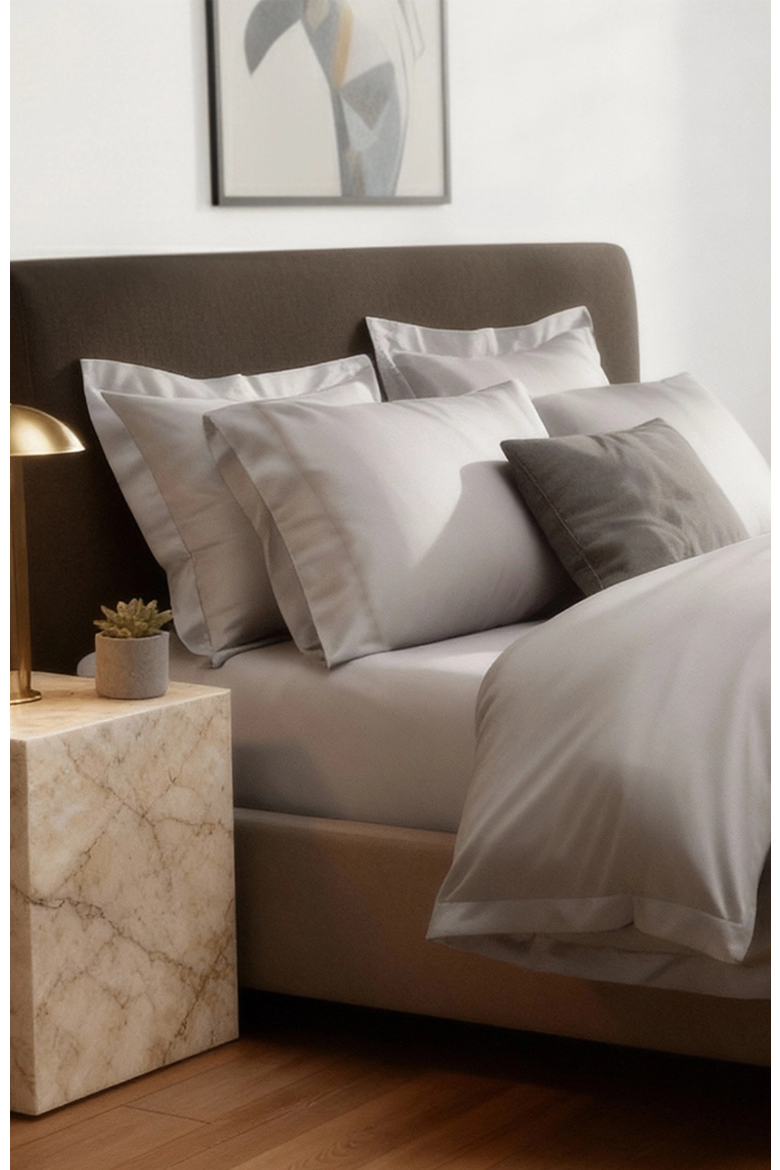 Heritage Organic Sateen Duvet Cover, Alternate, color, Quiet Gray - King