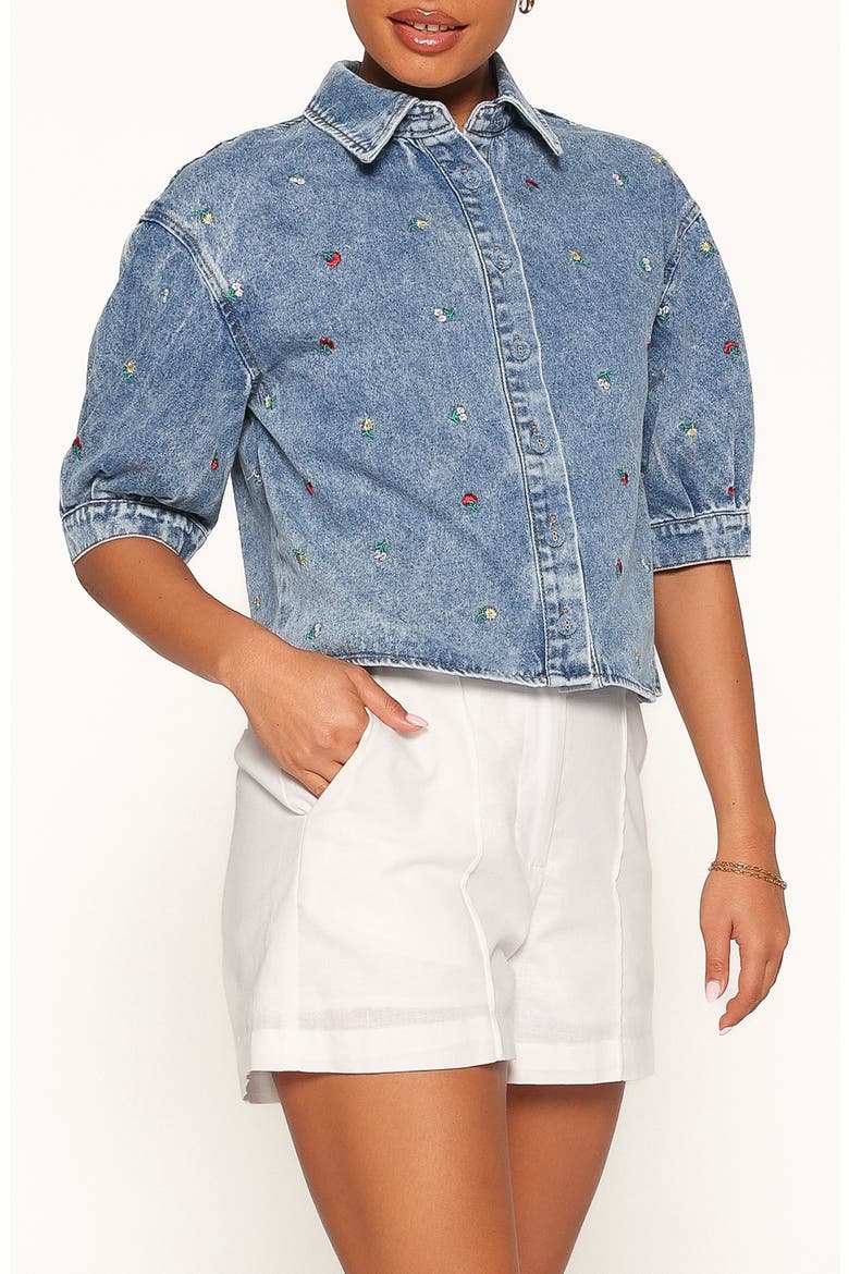 Nerys Embroidered Button-Up Denim Shirt, Alternate, color, MEDIUM WASH