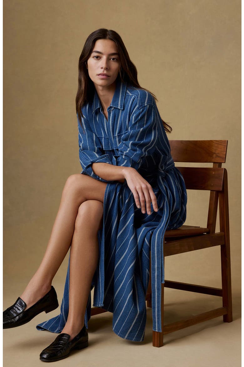 Julia Island Tide Stripe Long Sleeve Organic Cotton Wrap Shirtdress, Alternate, color, INDIGO DRIFT STRIPE
