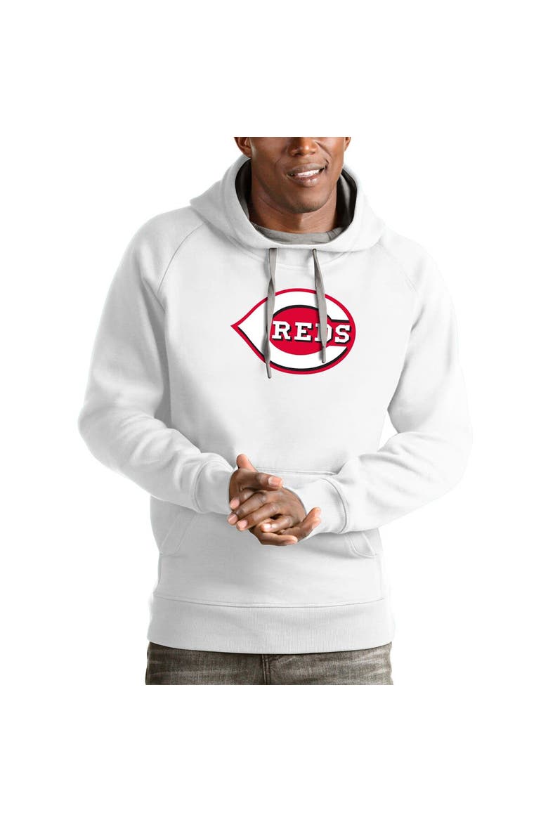 Men's Antigua White Cincinnati Reds Victory Pullover Team Logo Hoodie, Alternate, color, White